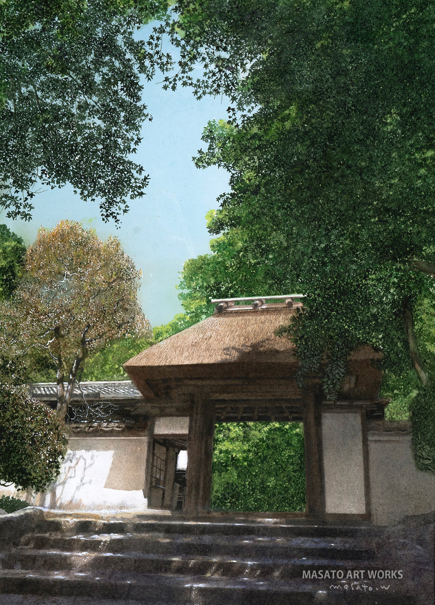 n-青紅葉と茅葺き屋根の清涼。