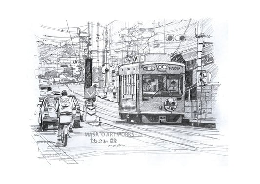 PD-京都・嵐電と行き交う車・人