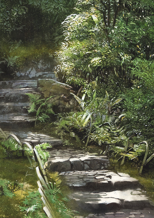 Japanese garden and stone steps