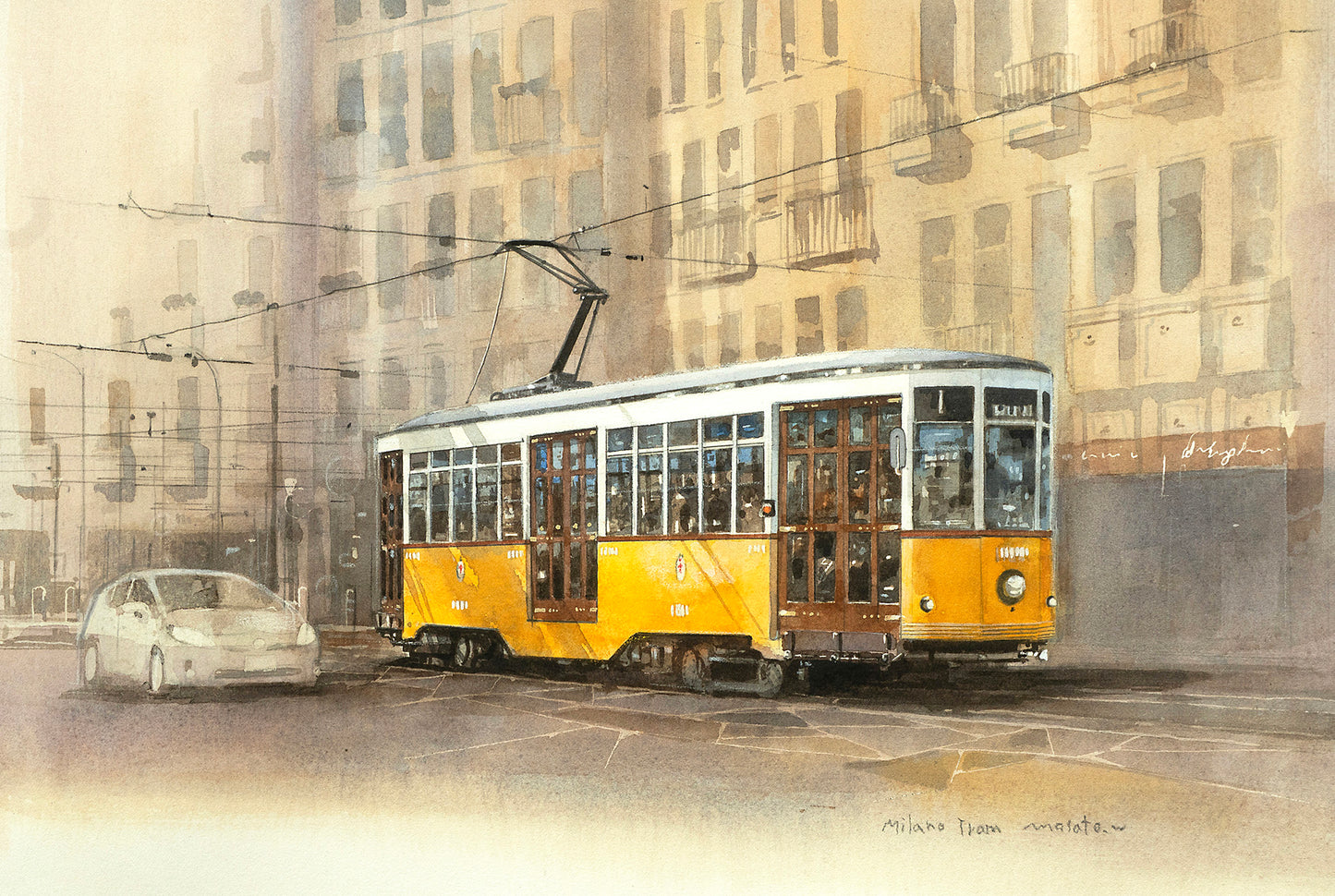 15. White and yellow tram