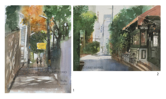 15. Conjunto de 2 bocetos de acuarela de Kobe Kitano