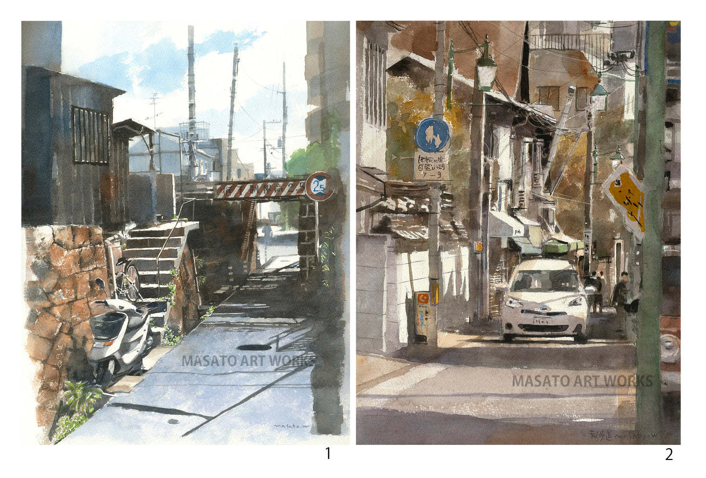 15. Set of 2 watercolor landscapes of walking paths