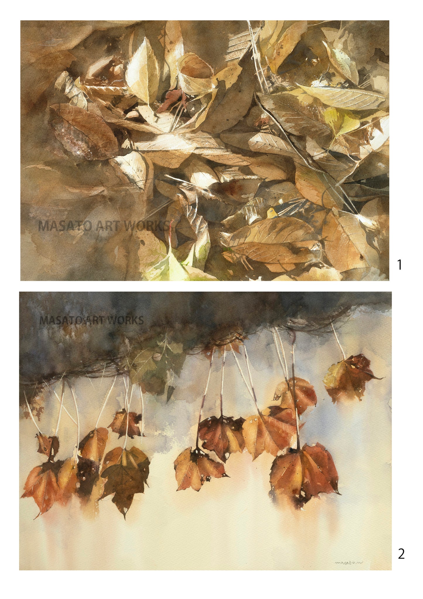 15. Autumn landscape watercolor painting set of 2