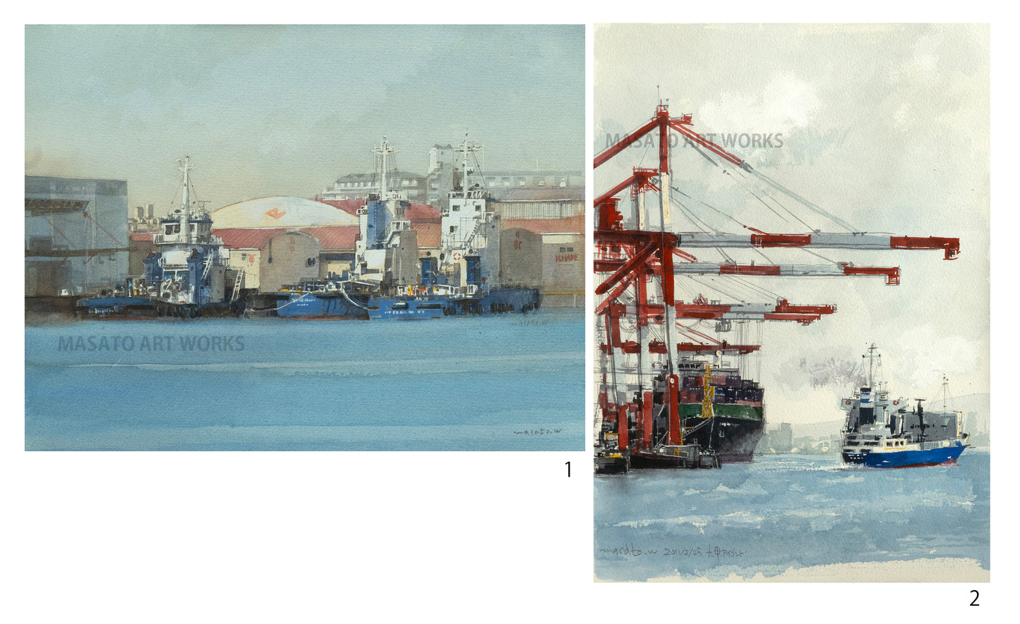 15. Pier Landscapes - Watercolor Paintings (Set of 2)