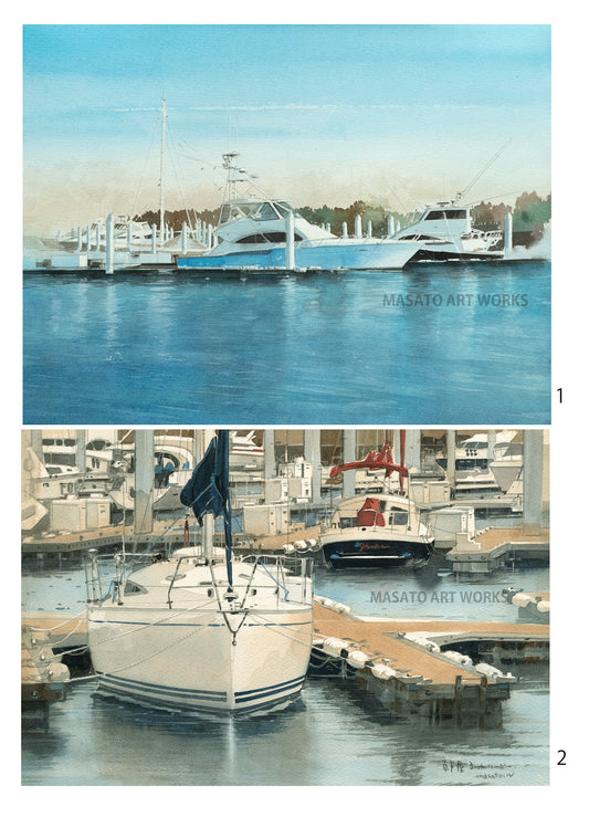 15. Paisajes de Marina - Conjunto de 2 pinturas de acuarela