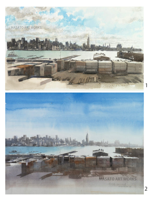 15. Dos vistas antiguas de la isla de Manhattan · Set de 2 acuarelas