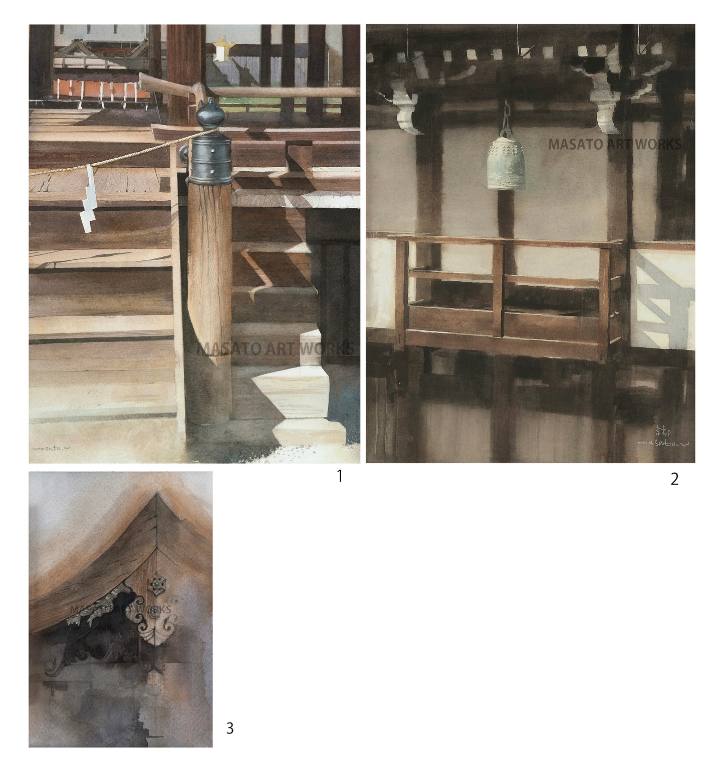 15. Japanese Landscapes - Watercolor Paintings Set of 3