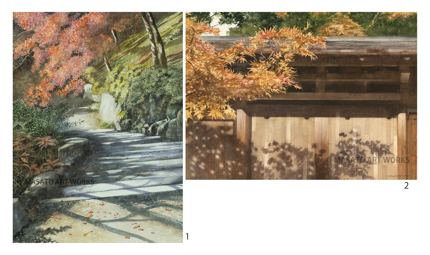 15.秋風景・水彩画2点セット