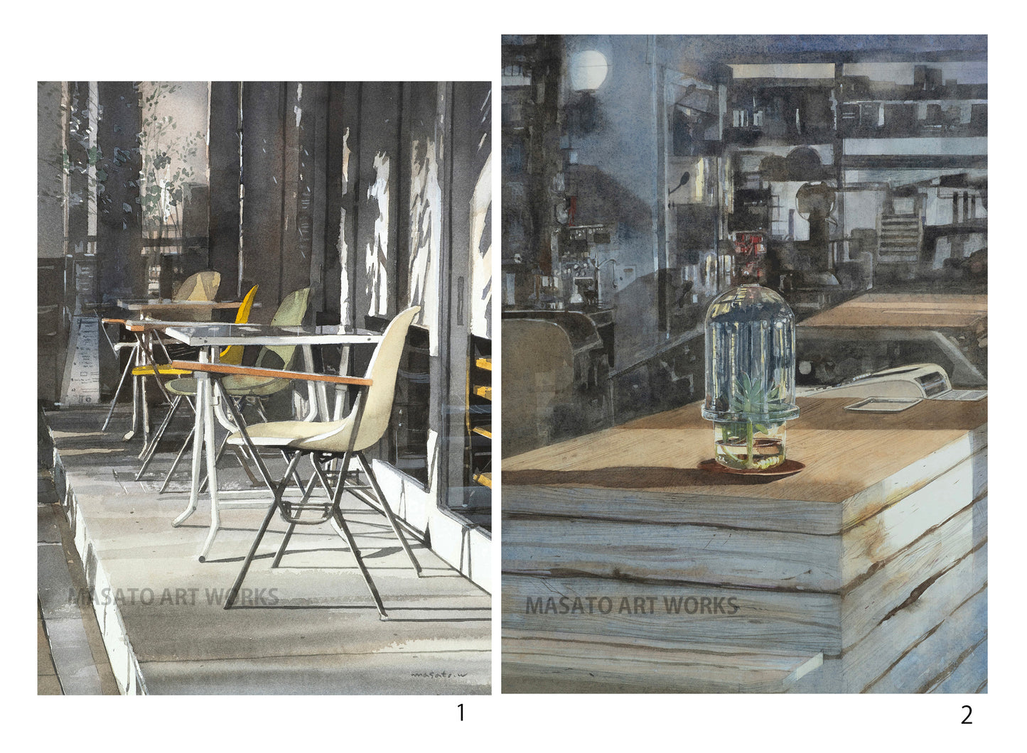 15. Holiday Cafe - Watercolor painting set of 2