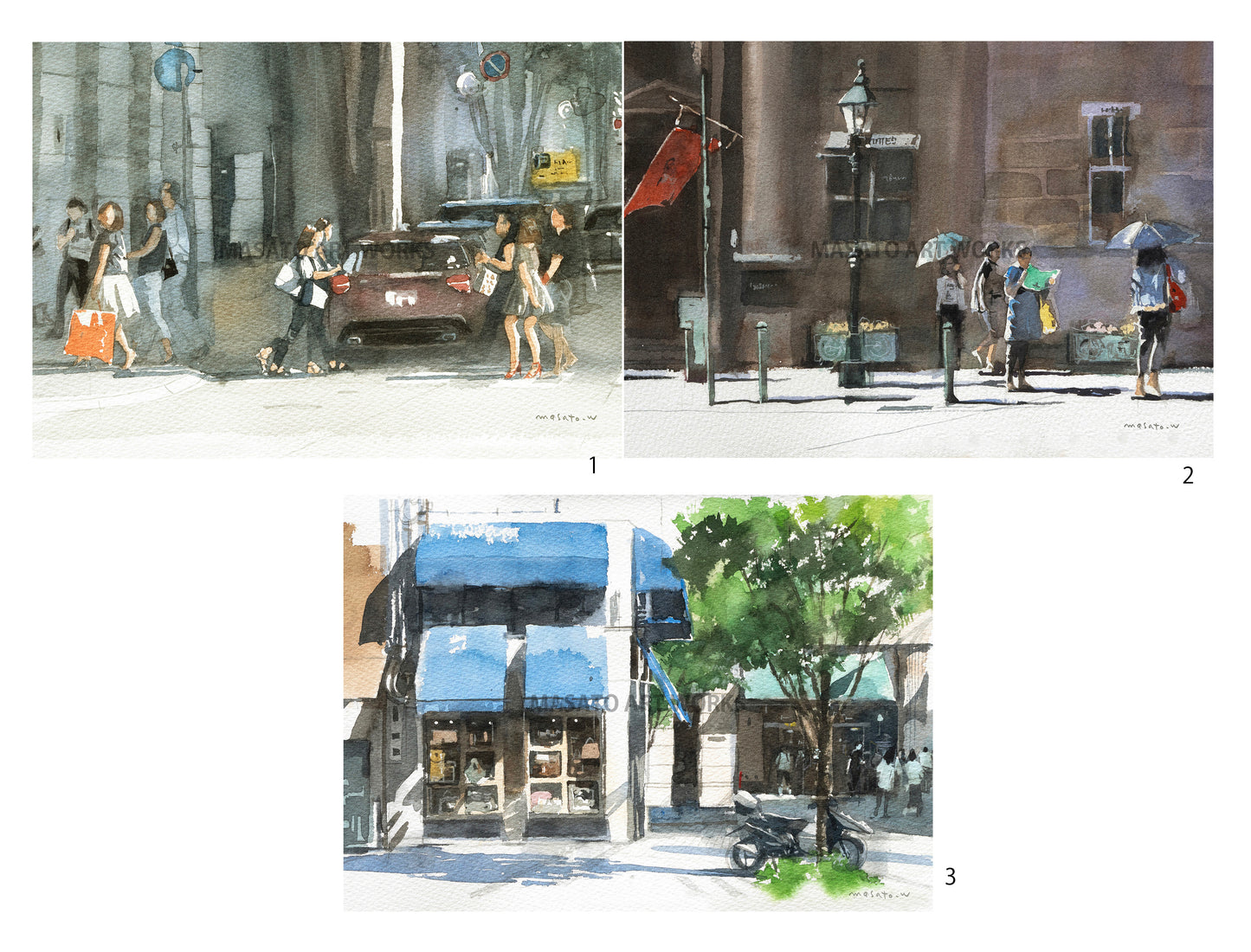 15. Kobe Old Foreign Settlement Scenery - Set of 3 Watercolor Paintings