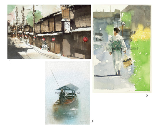 15.祇園・嵐山・水彩スケッチ3点セット