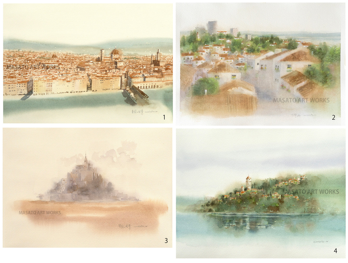 20. Exotic Landscape Watercolor Paintings Set of 4