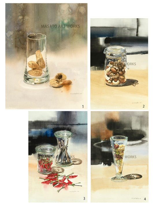 20. Conjunto de 4 acuarelas que representan la transparencia.