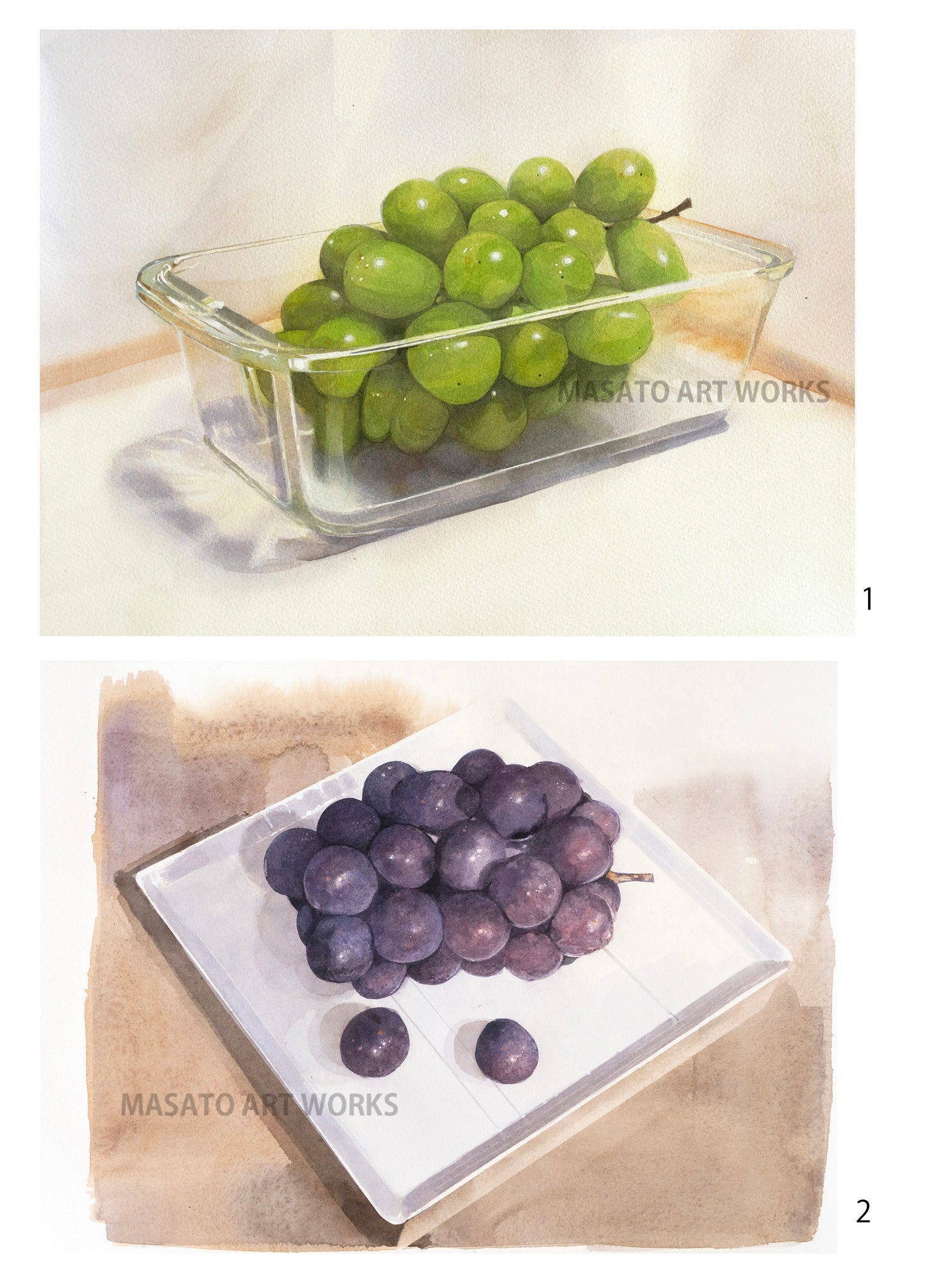 10.シャインマスカット・巨峰・水彩画2点セット