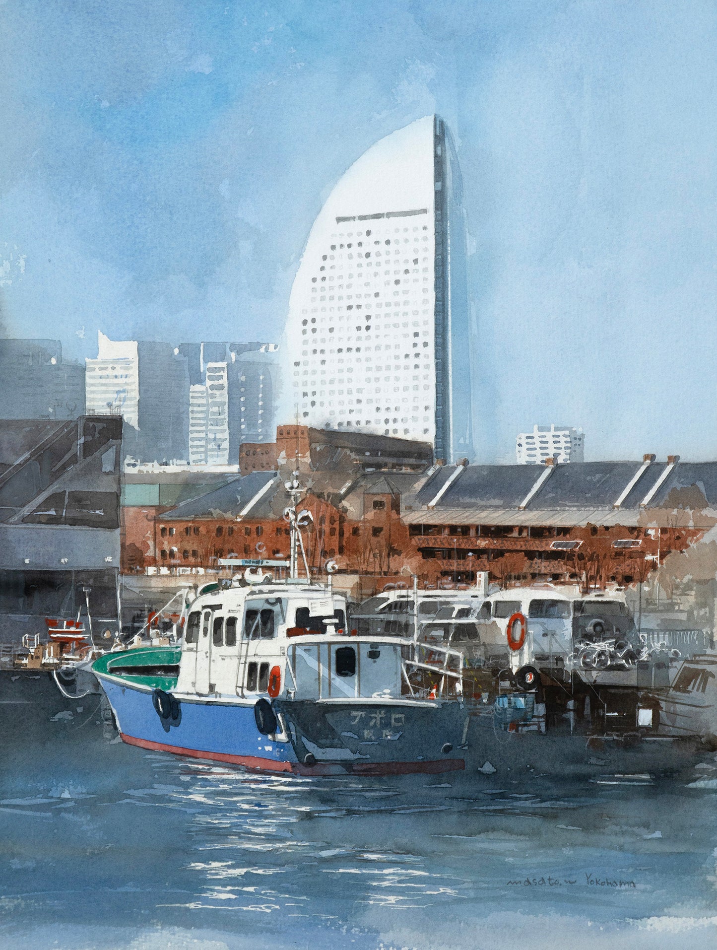 b-Boceto del puerto de Yokohama