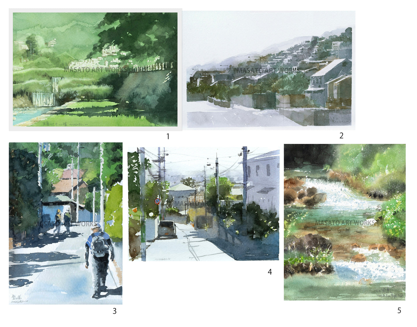 10.日常の風景・水彩スケッチ5点セット