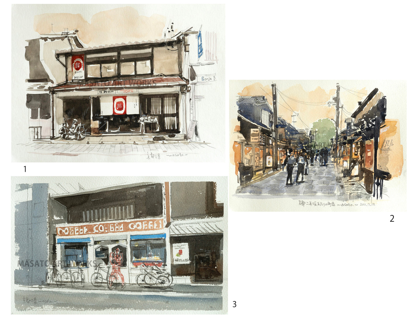 10. 京都風景・水彩スケッチ3点セット