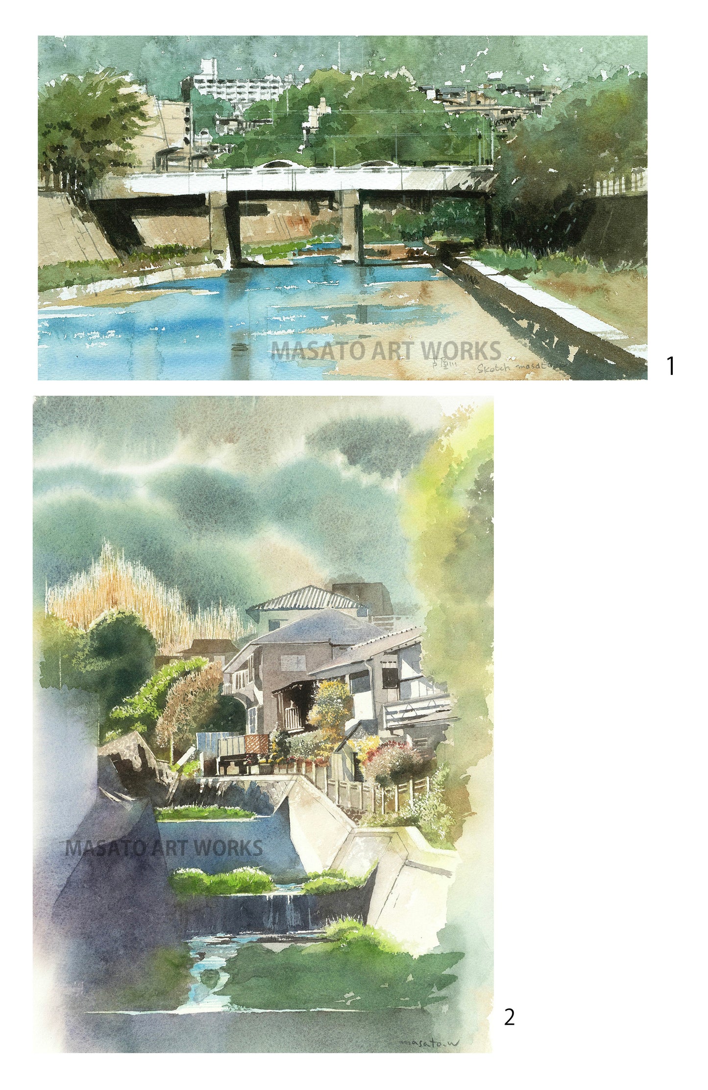 10. Two watercolor sketches of the scenery around Ashiyagawa