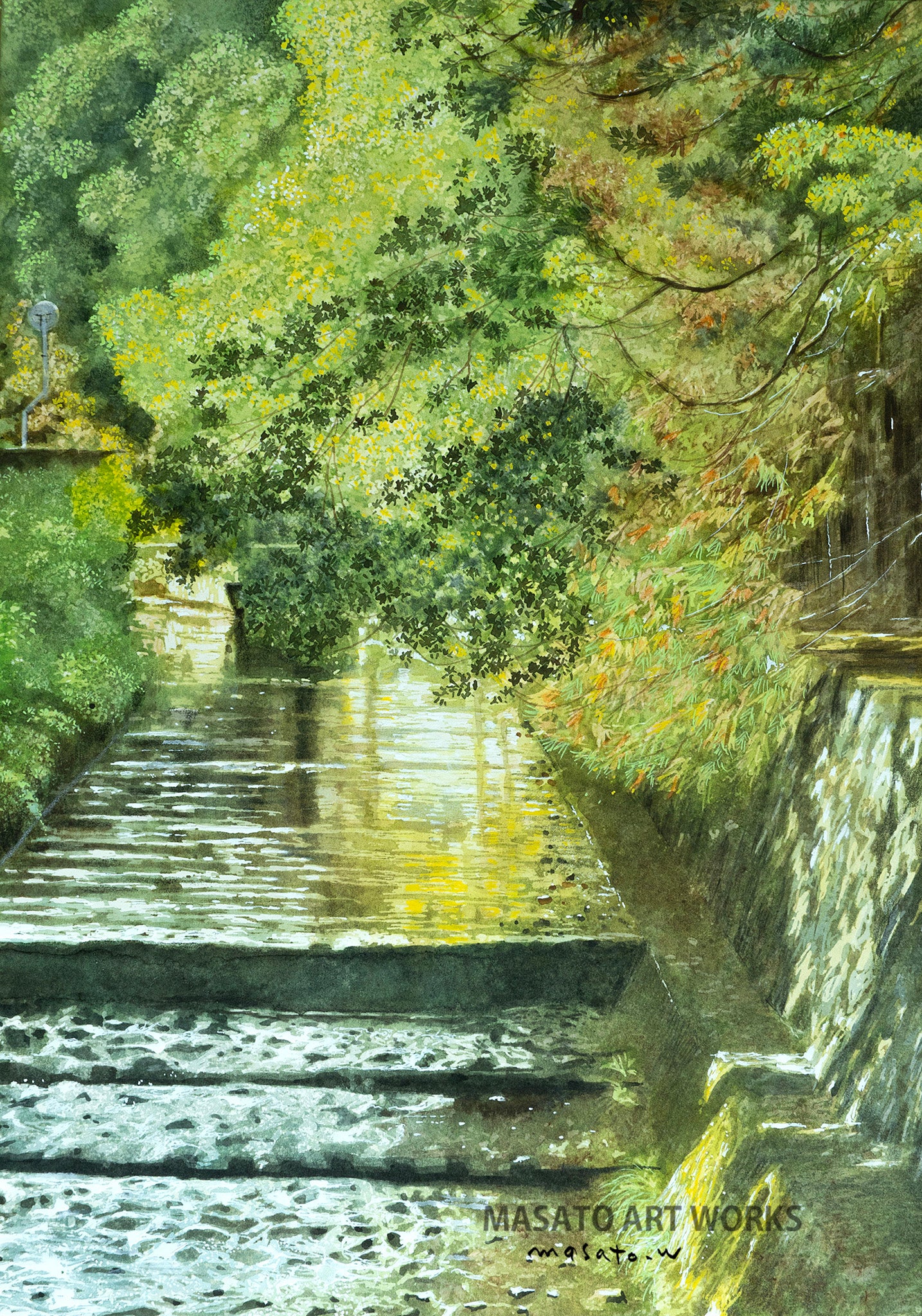 n-26 京都西芳寺近くの川に揺れる、初秋の色