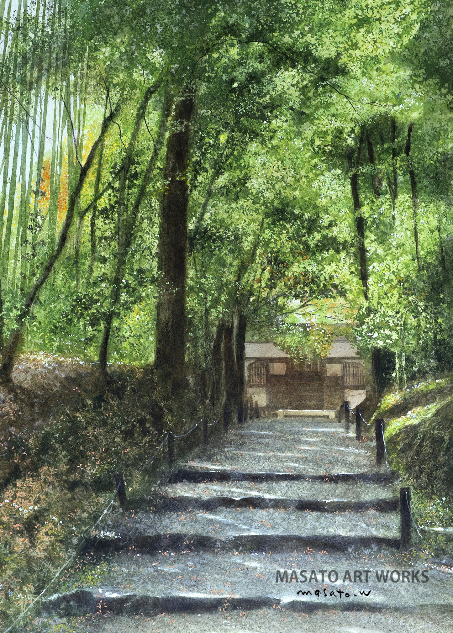 n-26 京都 初秋、緑に包まれし石段をのぼる