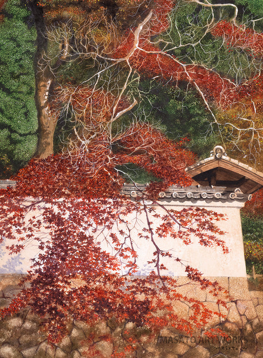 n-哲学の道、紅葉と白壁のコントラスト